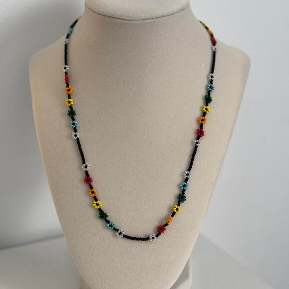 Other Jewelry - Black Multicoloured Beaded Flower Necklace Handmade Floral Jewelry Unique Gift